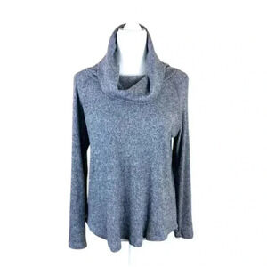Anthro Maeve Gray Funnel Neck Curved Hem Rayon/Blend Rib Pullover Top Size M